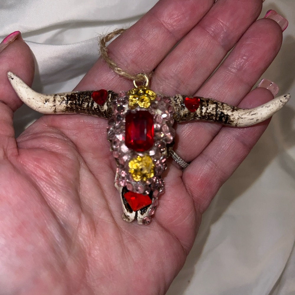 Bejeweled Bull Skull Pendant